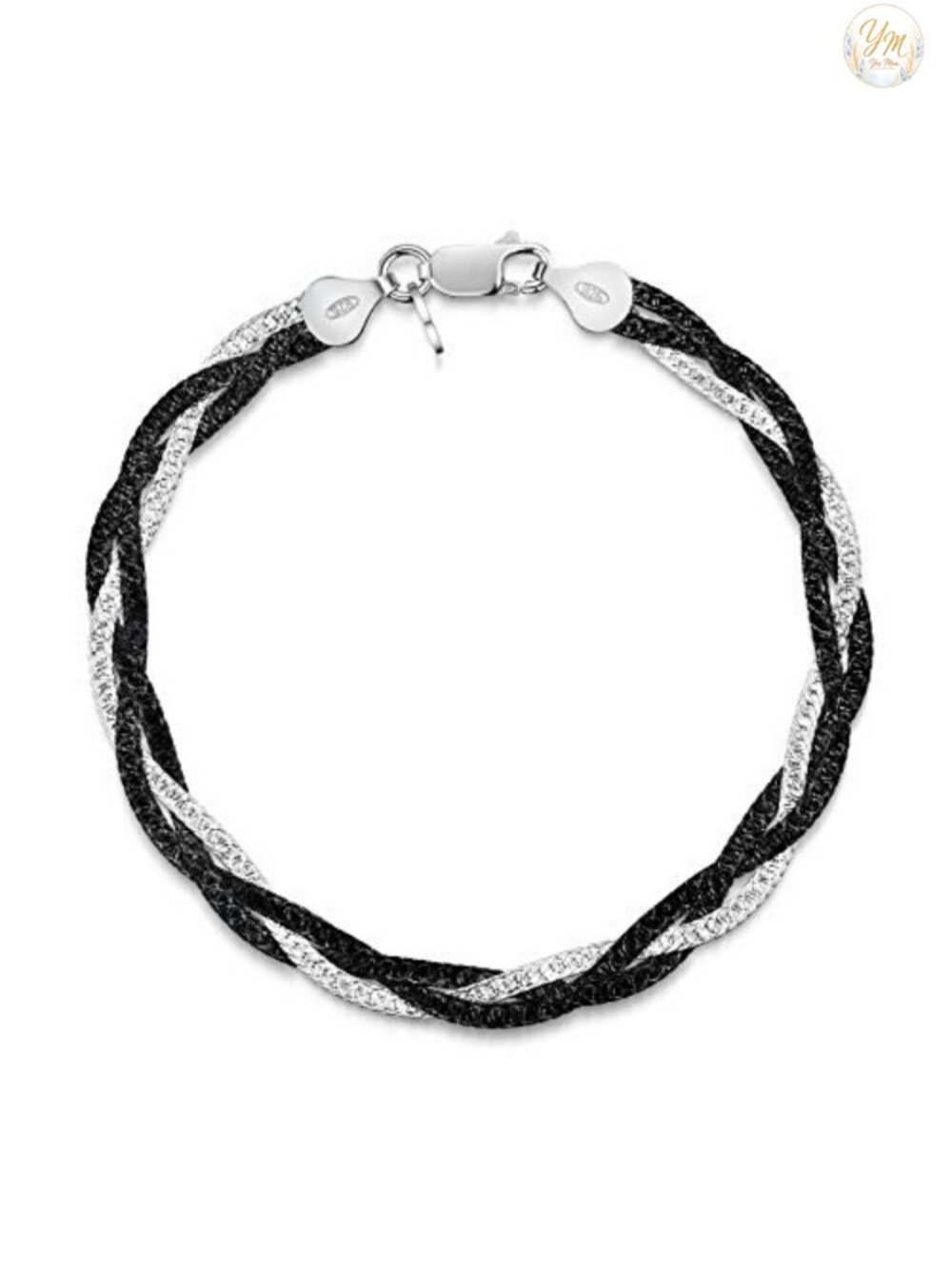 925 Sterling Silver Braided Herringbone Chain Bracelet 7.5 Inch